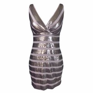 Short Cocktail Dress Sequin Bandage Bodycon Nude